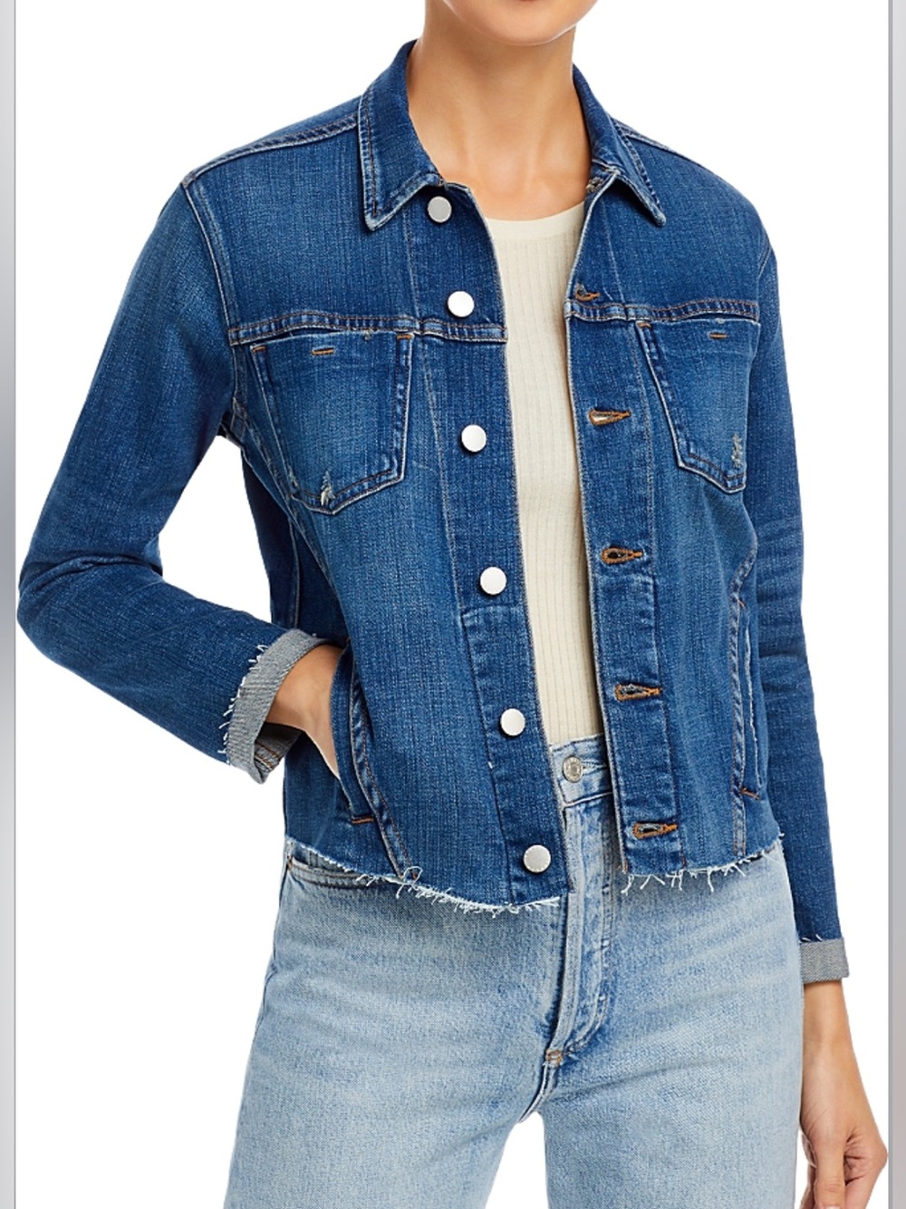 L’agence Janelle Slim Fit Raw Hem Denim Trucker Jacket Size M